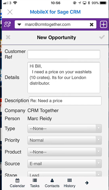 MobileX for Sage CRM Office 365 Outlook