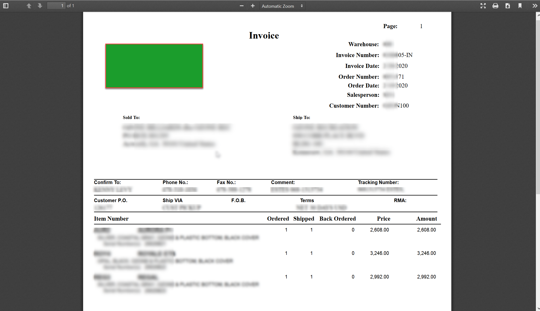 Sage 100 Invoice